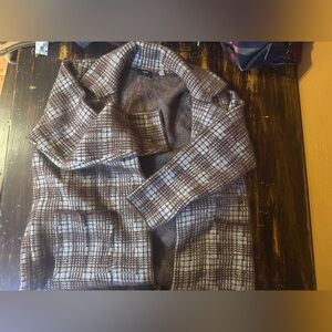 Tahari Plaid Brown and Cream Sweater Cardigan